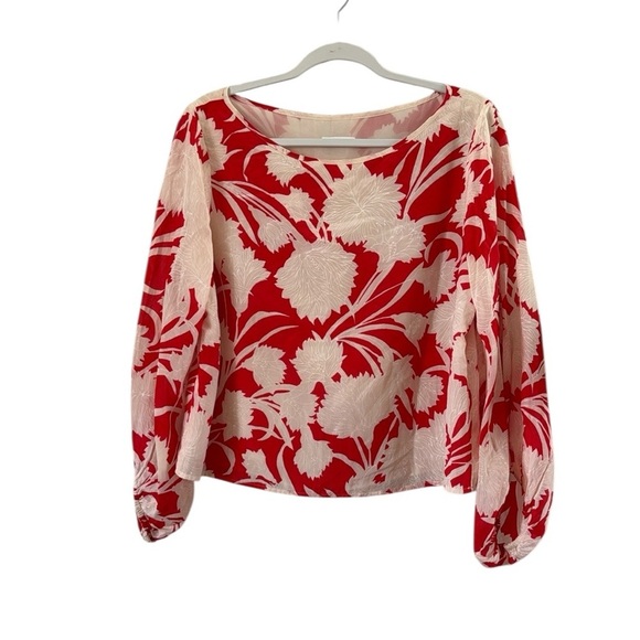 Club Monaco Silk Blend Floral Red and White Women's Blouse size Large - Picture 2 of 5